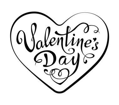 Sevgililer Günü 'nde kalple yazılmış mektuplar. Beyaz arkaplana izole edilmiş el yazısı siyah yazı. Romantik tebrik kartı için vektör illüstrasyonu, modern tipografi posteri.