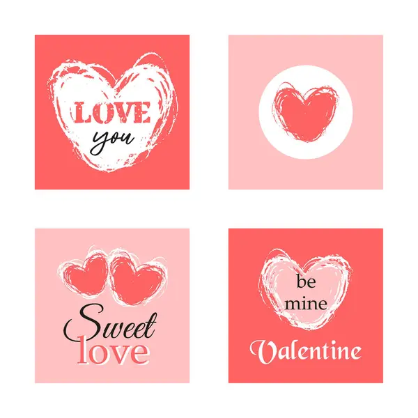 Conjunto Cartões Amor Bonitos Dia Dos Namorados Feliz Com Mão — Vetor de Stock