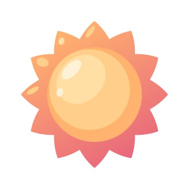 Beyaz arkaplanda izole edilmiş parlak güneş simgesi. Minimalist çizgi film tarzında sıcak sarı güneş sembolü Vektör illüstrasyonu.