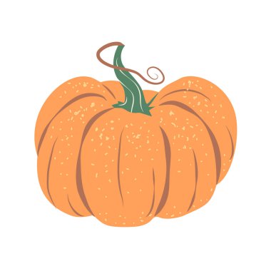 Düz retro tarzında turuncu balkabağı beyaz arka planda izole edilmiş. Sonbahar hasat kabağı. Cadılar Bayramı 'nın, sonbaharın, mahsulün, şükran gününün, bereketli yılın sembolü..