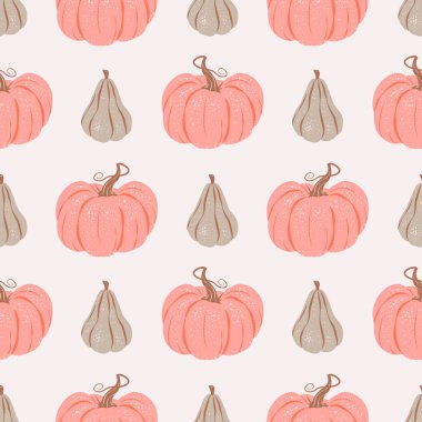 Seamless pattern of pink pumpkins. Vector illustration in a vintage retro style. Thanksgiving, harvest, autumn season fabric textile, packaging, wrapping paper, wallpaper design clipart