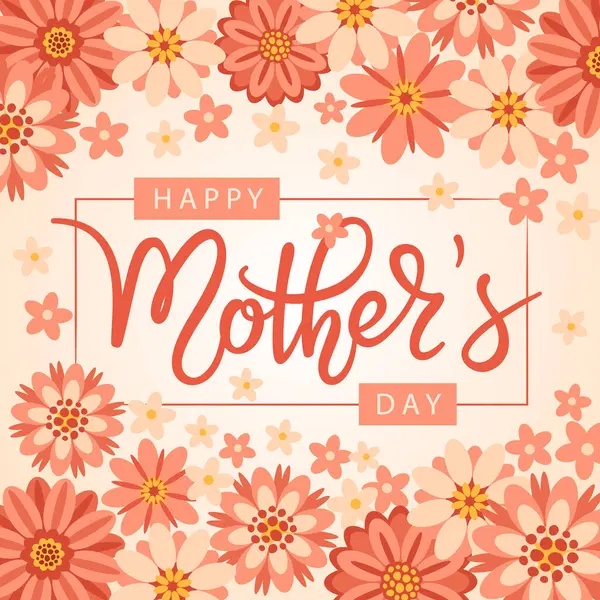 Kırmızı çiçekli ve el yazısıyla yazılmış Anneler Gününüz kutlu olsun. Pastel arka planda modern hat sanatı. Tebrik kartı, poster, duvar kağıdı için vektör tasarım şablonu.
