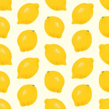 Tamamen sarı, limonlu, pürüzsüz desen. Yaz menüsü, kozmetik, tekstil, ambalaj ve organik tema için parlak el yapımı narenciye. Vektör illüstrasyonu