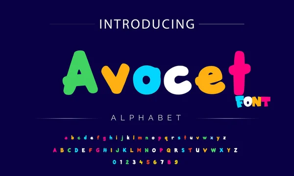 Funky colorful cartoon font type. Vector alphabet