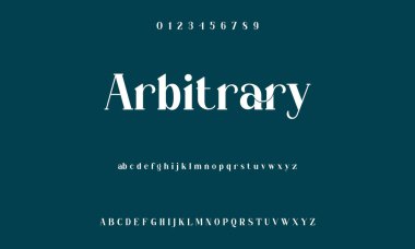 Lüks alfabe harfleri yazı tipi ve numarası. Tipografi zarif düğün klasik harfleri serif yazı tipleri dekoratif antika konsepti. Vektör illüstrasyonu. Minimalist Moda Harfi. Zarif alfabe harfleri serif yazı tipi ve sayı.