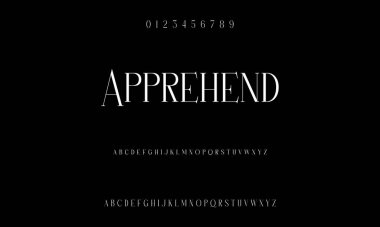 Lüks alfabe harfleri yazı tipi ve numarası. Tipografi zarif düğün klasik harfleri serif yazı tipleri dekoratif antika konsepti. Vektör illüstrasyonu. Minimalist Moda Harfi. Zarif alfabe harfleri serif yazı tipi ve sayı.