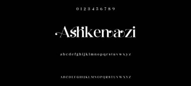 Lüks alfabe harfleri yazı tipi. Tipografi zarif düğün klasik harfleri serif yazı tipleri dekoratif antika konsepti. Vektör illüstrasyonu. Kraliyet, zarif bir alfabe yazı tipi ve numarası. Premium büyük moda tasarım tipografisi. vektör illüstrasyonu
