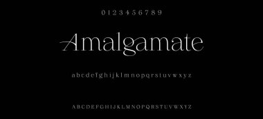 Zarif Yazı Tipi Küçük Harf ve Numara. Klasik Harfler Minimum Moda Tasarımı. Tipografi modern serif yazı tipleri normal dekoratif vintage konsepti. Vektör illüstrasyonu.luxiva, lüks tip yazı tipi ve alfabe vektörü kümesi