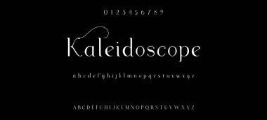 Zarif Yazı Tipi Küçük Harf ve Numara. Klasik Harfler Minimum Moda Tasarımı. Tipografi modern serif yazı tipleri normal dekoratif vintage konsepti. Vektör illüstrasyonu.luxiva, lüks tip yazı tipi ve alfabe vektörü kümesi