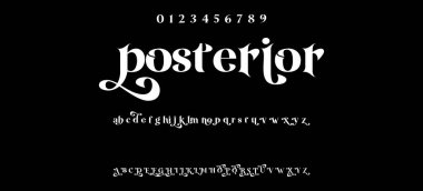 Zarif Yazı Tipi Küçük Harf ve Numara. Klasik Harfler Minimum Moda Tasarımı. Tipografi modern serif yazı tipleri normal dekoratif vintage konsepti. Vektör illüstrasyonu.luxiva, lüks tip yazı tipi ve alfabe vektörü kümesi