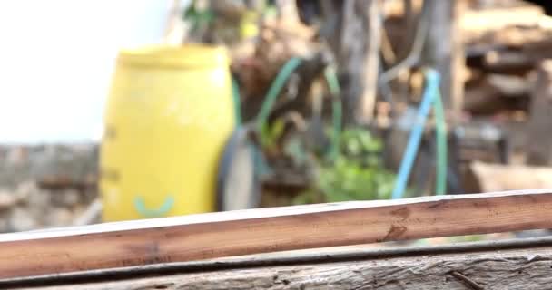 Close Carpenter Workpiece His Workshop Man Worker Board Timber Hand — Stock Video