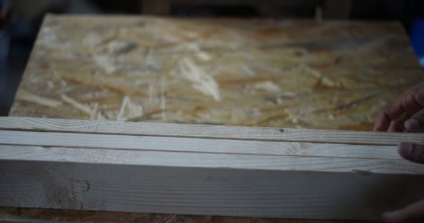 Professional Carpenter Grinding Wood Making Furniture Furniture Workshop Assembling Woodworking — Stock Video