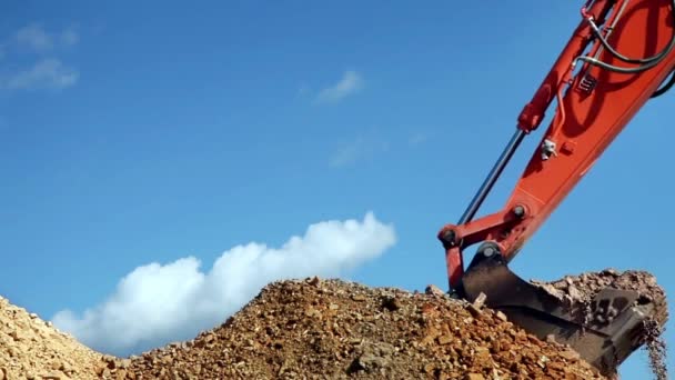 Excavator Landscape Working Dump Truck Digging Limestone Road Construction Site — Stock Video