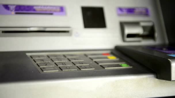 Man Using Credit Card Atm Cash Withdrawal Entering Pin Code — Stock Video