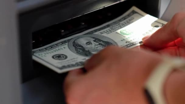 Person Hands Make Transaction Atm Getting Money Cash Machine Credit — Stock Video