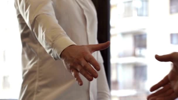Zwei Geschäftspartner Beim Händeschütteln Nach Erfolgreichem Projekt Gegenseitiges Einvernehmen Schafft — Stockvideo