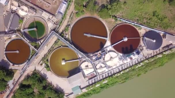Estação Tratamento Esgoto Reciclagem Água Cinza Gestão Resíduos Vista Aérea — Vídeo de Stock
