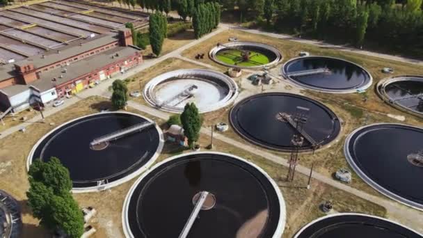Estação Tratamento Esgoto Reciclagem Água Cinza Gestão Resíduos Vista Aérea — Vídeo de Stock