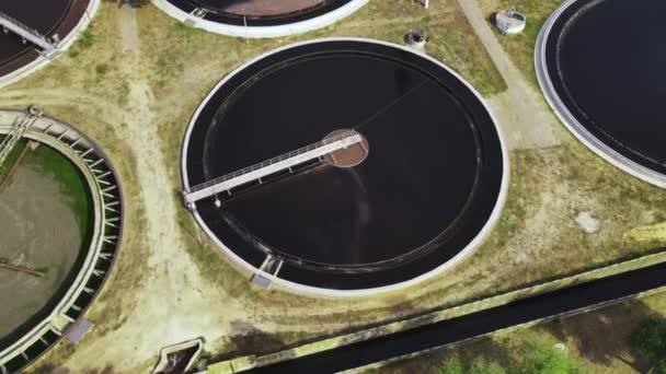 Aéreo Tratamento Estação Tratamento Água Tanque Redondo Remoção Contaminantes Águas — Vídeo de Stock