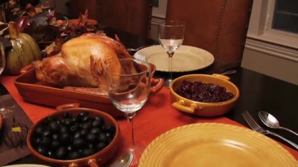 Closeup Footage Tasty Roasted Chicken Stuffed Turkey Christmas Holiday Thanksgiving — Stock Video
