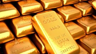 Dijital Altın Yığını ya da 3D finansal konsept. Altın külçelerini üst üste dizer. Altın tuğlalar. Altın külçeleri yığını. görüntüler