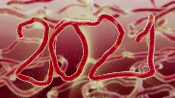 2021 Mit Texteffekt Des Covid Virus Wurmparasiten Und Dem Hintergrund — Stockvideo