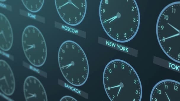 Clock World Animation Business Finance Time Close Blue Background Technology — Stock Video