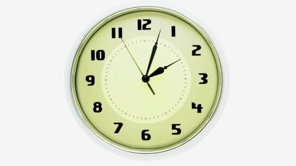 白い時計を閉じて進む ウォールウォッチはすぐにタイムラプス現代のアラームタイムラプス効果を示し — ストック動画