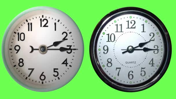 Κλείσιμο Του White Clock Face Στο Timelapse Πράσινο Φόντο Οθόνη — Αρχείο Βίντεο