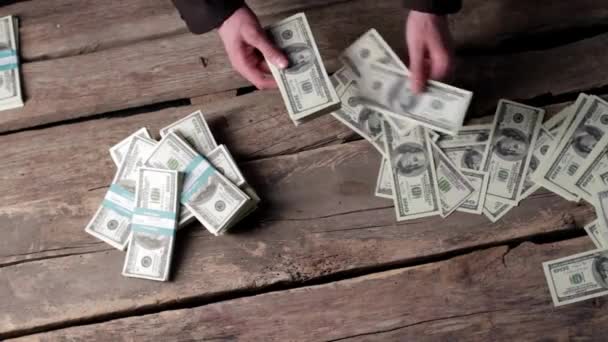 Close Hands Counting One Hundred Dollar Bills American Cash Money — Stock Video