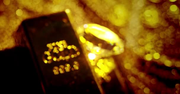 Barra Dourada Diamante Ouro Conceito Vídeo Para Negócios Bancos Finanças — Vídeo de Stock