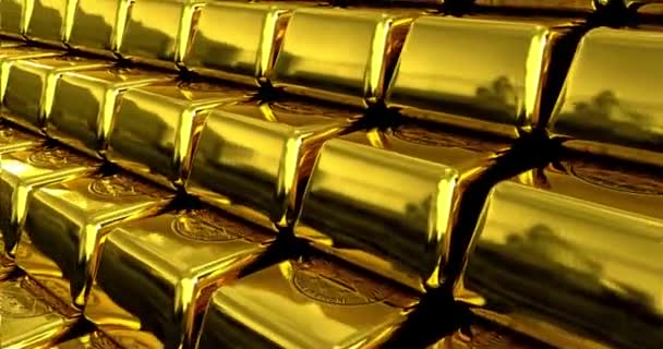Close Vista Ouro Fino Bar Pilhas Luxo Metal Brilhante Fundo — Vídeo de Stock