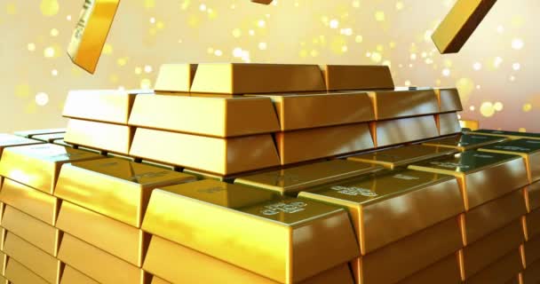Золотой Бар Стек Крупный План Тонкой Золота Металла — стоковое видео