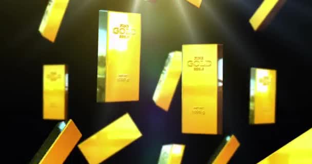 Collection Gold Bar Fell Golden Blocks Black Background — Stock Video