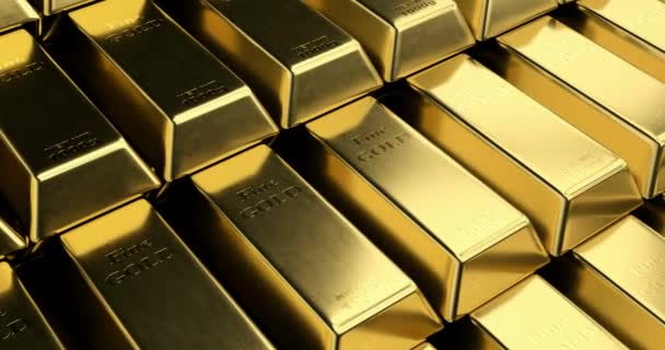 Золотой Бар Стек Крупный План Тонкой Золота Металла — стоковое видео