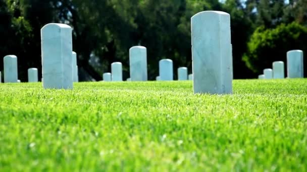 Toprak Gömme Yeri Yeşil Çimen Savaş Mezarlığı Ile Beyaz Mezar — Stok video