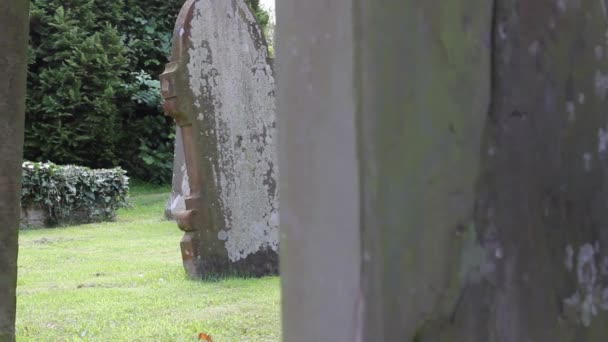 Stary Krzyż Kamienny Cmentarz Kamień Krzyże Grobie Cmentarzu Pochmurny Dzień — Wideo stockowe
