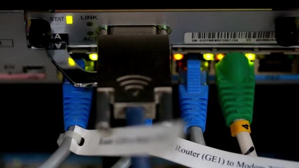 Hub Cable Network Close Cabluri Ethernet Conectate Modem Information Data — Videoclip de stoc