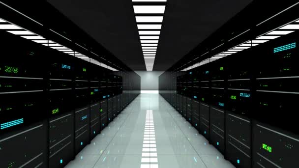Ruimte Met Servers Close Animatie Network Server Data Cpu Server — Stockvideo