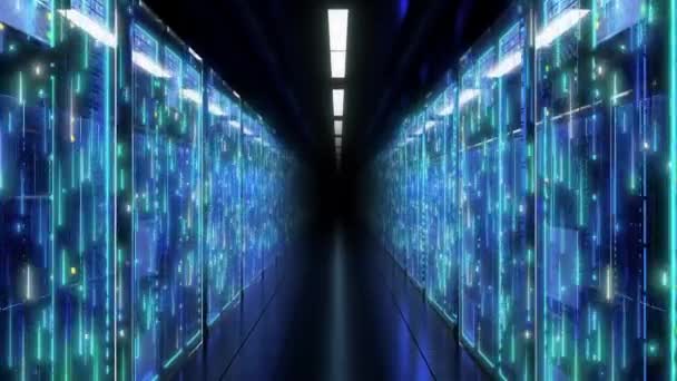 Server Room Realistic Led Lights Flashing Blue Black Animation Concept — Stock Video