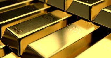 Altın teçhizat nesnesi metalik masa yakın çekim lüks yansıması video konsepti için altın