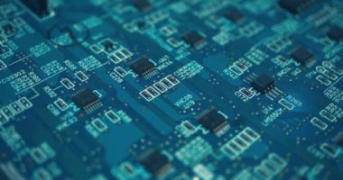 İşlemci ve çizgi çipi bilgisayarlı bir devre kartının görüntüsü