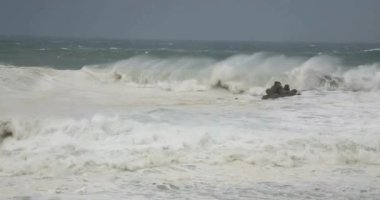 Okyanus Dalgaları Fırtınalı bir fırtına sırasında deniz dalgaları plaj mercanlarına çarpar