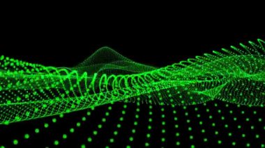 Soyut dijital veri yeşil parçacık dalgası ve arka plan animasyon siber teknoloji arka planını aydınlatıyor