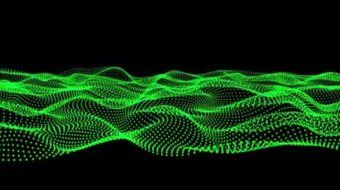 Soyut dijital veri yeşil parçacık dalgası ve arka plan animasyon siber teknoloji arka planını aydınlatıyor