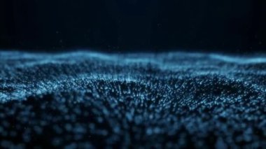 Soyut dijital parçacık arkaplanı. Noktaların ve mavi dokuma çizgilerinin gelecekteki dalgası Dijital teknoloji 3d