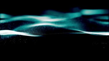 Mavi Dijital parçacıklar soyut siber teknoloji konsept desen ses arka planında yüzen dalga formu