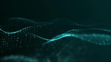 Mavi Dijital parçacıklar soyut siber teknoloji konsept desen ses arka planında yüzen dalga formu