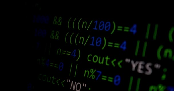 Хакерская Концепция Зеленый Текст Исходный Код Мониторе Безопасности Черных Технологий — стоковое видео