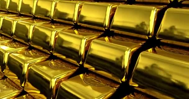 高級金のバーのクローズアップビューは 豪華な金属光沢のある背景をスタック黄金 — ストック動画